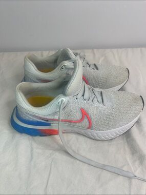 Nike Light Grey Sneakers with Pink & Blue Accents